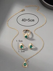1set Vintage Luxury Elegant Rhinestone Water Drop Earrings, Necklace & Ring Jewelry Set For Women, Suitable For Festival, Birthday, Date, Dance, Party, Holiday, Shopping, Daily Work