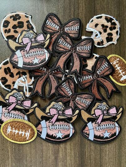 Schleifen- und Rugby-bestickte Aufnäher, Spieltag-Fußball-Applikationen zum Aufbügeln als Patch für DIY Trucker Caps, Kleidung, Jeans, Jacken, Rucksäcke Dekoration