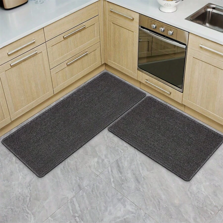 2 alfombras y tapetes para cuarto de lavado de 31.5X17.3 pulgadas/47.2X17.3 pulgadas, resistentes al lavado de satén, antideslizantes y almohadillas antifattiga debajo de los fregaderos, aptos para pasillos, cuartos de lavado, alfombras de entrada y pasillos interiores - Negro - Ver 1