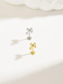 1pc Minimalist Titanium Steel Hollow Cross Shape Ear Stud, Suitable For Women Everyday Wear - Cross - View 1