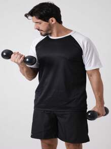 Shirt Raglan Gym Workout Dry Fit Fitness Slim Fit - 黑色 - 查看 1