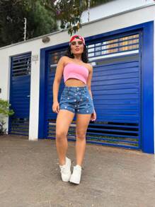 Women's Mom Jeans Shorts High Waisted Denim Shorts With Embroidery Comfortable Premium Quality Elegant Casual - 深色水洗藍 - 查看 6