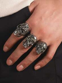 3pcs/Set Punk Style Skull Rings For Men - Multicolor - View 12