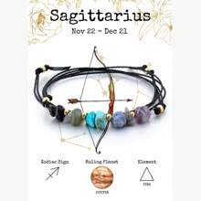 1pc Multi-Function 12 Zodiac Protective Stone Bracelet - Natural Pebble, Adjustable As Necklace Or Anklet, Select Your Zodiac Sign