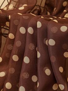 1pc Women's Elegant Minimalist Classic Polka Dot Printed Chiffon Scarf, Lightweight & Breathable Shawl Wrap - Coffee Brown - View 4