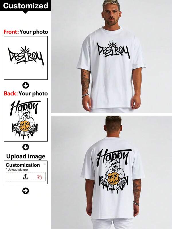 Camiseta de manga corta con estilo de novio personalizada para hombre con estampado de patrones personalizados, ideal para fiestas de equipo, coincidencia de parejas, ropa de trabajo (se puede personalizar con foto de familia). Camiseta de estilo de novio para hombre, estilosa, de moda, tipo hipster, casual, minimalista chic, personalizada, única. Regalo ideal para él, novio, familia, amigos para cumpleaños, vacaciones/días festivos, escuela/competencia, deportes/escalada