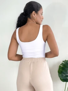 Kit 2 Women's Strappy Bodysuit With Suplex Tank Top And Basic Double Lining - trắng - Xem 3