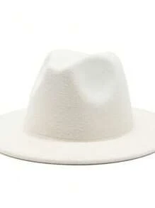 Women's White Felt Fedora Hat With Luxury Medium Brim - trắng - Xem 6