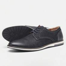 Men Business Casual Shoes, Colorblock Upper, Vintage Derby Shoes, KD4163, White Stitching - Black - View 10