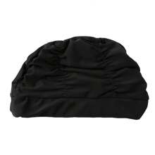 1pc Unisex Pleated Cloth Swimming Cap, Ear Protection Breathable Swimming Cap(Not Waterproof) - Black - View 7