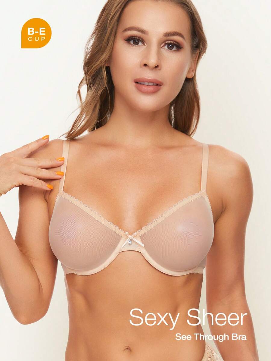 WINGSLOVE Sheer Unlined Lightweight Breathable Mesh Bra - Maroon - View 1