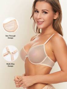 WINGSLOVE Sheer Unlined Lightweight Breathable Mesh Bra - Maroon - View 4