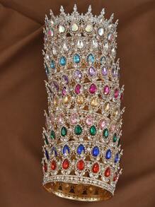 1pc Bride Crown Tiara, Wedding Crown Alloy Crystal Headpiece, Birthday Party Christmas Carnival Decoration Hair Accessory - Round Crown HG384 - View 5