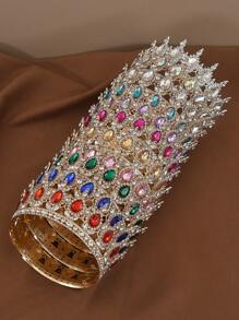 1pc Bride Crown Tiara, Wedding Crown Alloy Crystal Headpiece, Birthday Party Christmas Carnival Decoration Hair Accessory - Round Crown HG384 - View 4