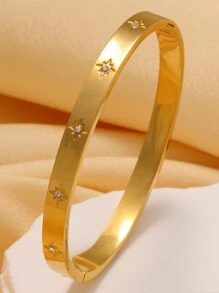 Fashionable Stainless Steel Star Pattern Bracelet With Zirconia, Adjustable Size, Suitable For Women Daily Wear - Yellow Gold - View 11