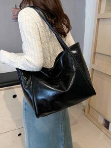 Túi xách nữ cao cấp dung tích lớn, kiểu dáng mới mùa Thu/Đông, túi xách thời trang tối giản dành cho sinh viên, túi đa năng dung tích lớn, túi gấp gọn, túi đeo chéo vai, túi xách phong cách cổ điển sang trọng, thích hợp làm quà tặng bạn bè, đi mua sắm, hẹn hò, công tác và sử dụng hàng ngày tại văn phòng, túi công sở nữ, lý tưởng cho những dịp trang trọng hàng ngày và đặc biệt. - màu đen - Xem 3