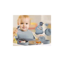 Children's Tableware Set Baby Food Supplement Feeding Training Silicone Cutlery 8pcs/6pcs Set Baby Suction Bowl Mother And Baby Supplies - xanh quân đội - Xem 7