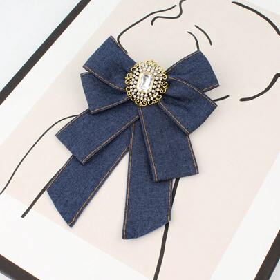 1 st Jean Tyg Pärlor Dubbade Kron Rosett Brosch Slipsnål, Lyxig Stil Lämplig För Dagligt Användning