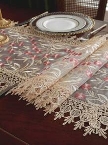 1buc, Aleer de masă din poliester, Aleer de masă brodat din țesătură din organza albă, Aleer de masă din material textil pentru decorare de vacanță, decorare acasă, decor pentru masă, decor de cameră, decor de nuntă