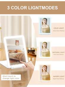 FENCHILIN Lighted Makeup Vanity Mirror With Magnification For Travel, Large Portable Cosmetic Beauty Mirror With 60 LED Lights 3X 5X Magnifying Mirror Automatic Modes White 7.9'' - Trắng (Không có logo) - Xem 2