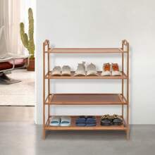 WUPYI Bamboo Shoe Rack 4 Tier Wooden Entrance Channels Storage Shelf Shoes Display Organizer - 木頭色 - 查看 1