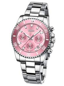 BIDEN 1pc Ladies' Watch, Chronograph, Waterproof, Calendar, Stainless Steel Strap, Stylish And Elegant Quartz Ladies' Watch+Free Steel Strip Cutting Tool+Free Box - Pink - View 4