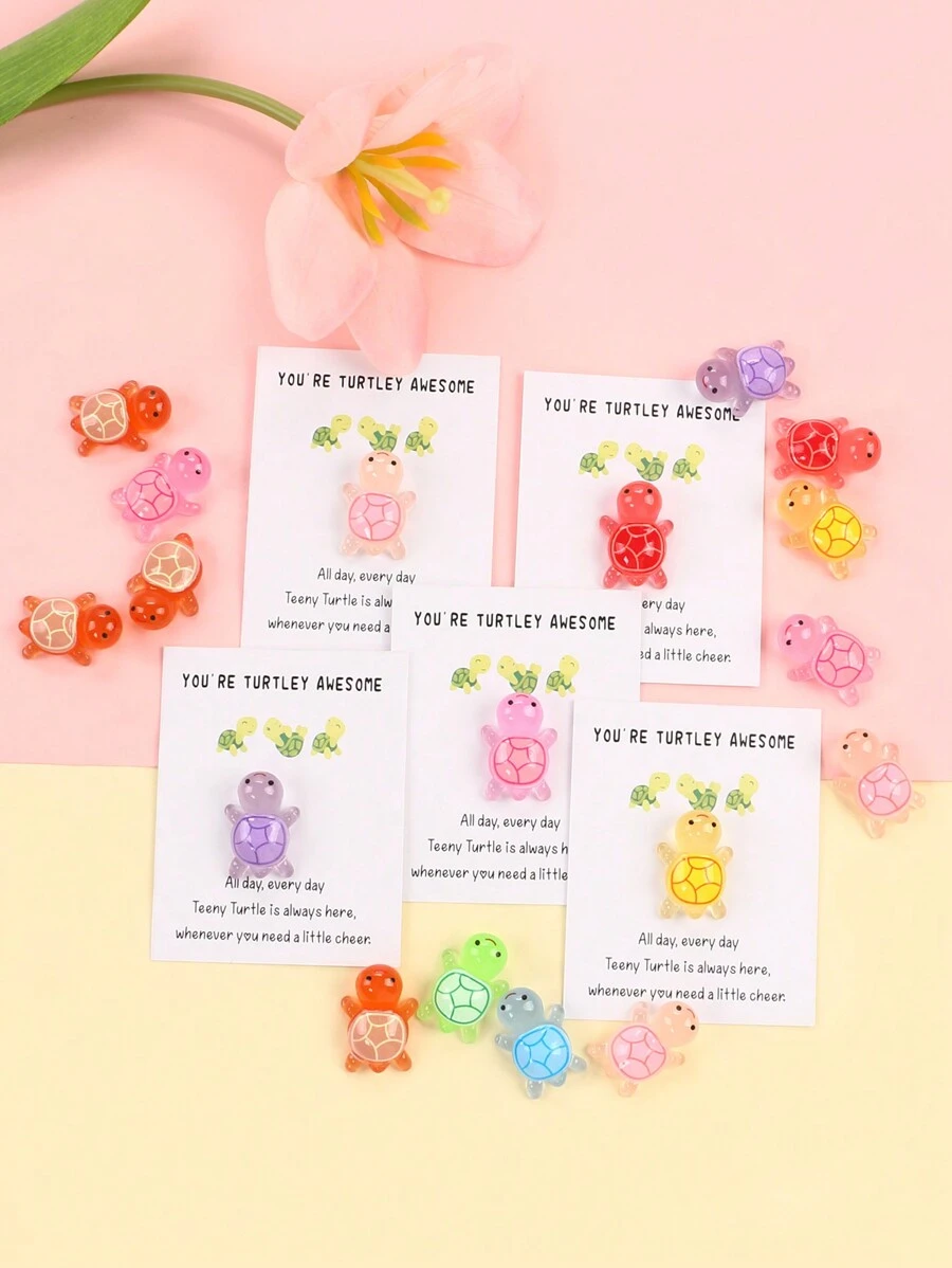 5 件/10 件/20 件 You're Turtley 超棒乌龟形励志感谢卡、鼓励礼物、派对礼物、（乌龟颜色随机）、圣诞节 - 彩色 - 查看 1