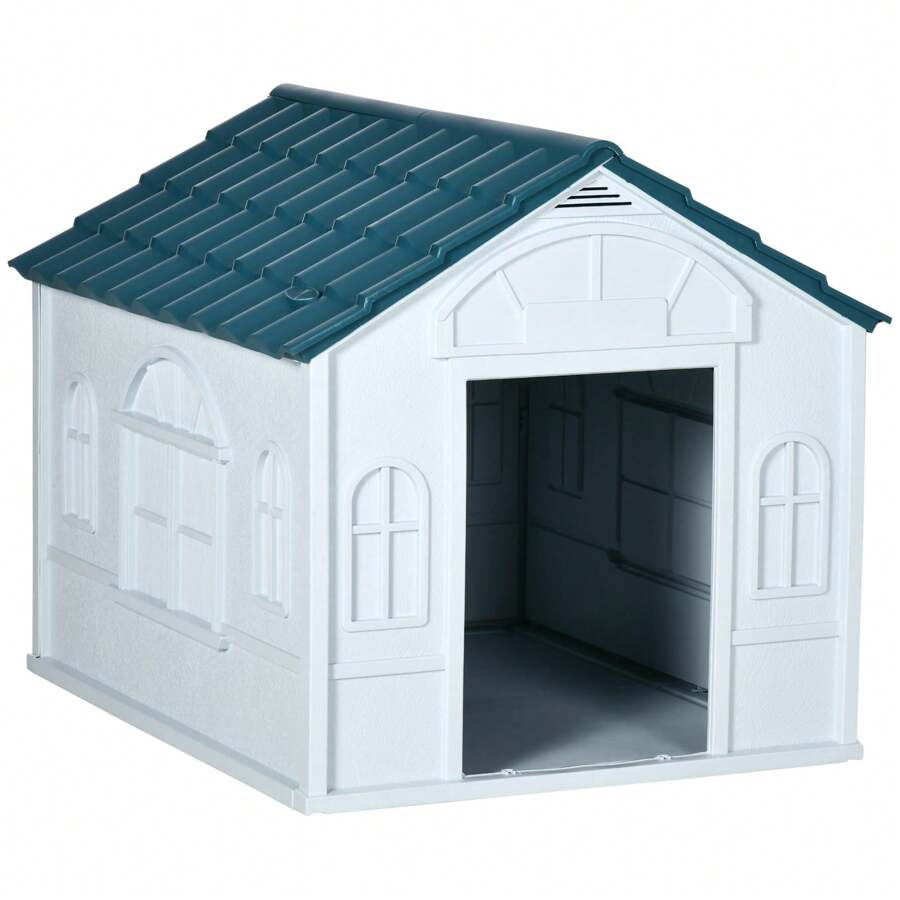 Plastic Dog House Outdoor Indoor, WeatherResistant Dog Kennel, With
