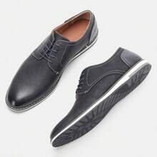Men Business Casual Shoes, Colorblock Upper, Vintage Derby Shoes, KD4163, White Stitching - Black - View 8