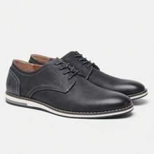 Men Business Casual Shoes, Colorblock Upper, Vintage Derby Shoes, KD4163, White Stitching - Black - View 6