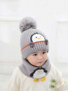 2pcs Little Penguin yellow children's hat scarf set,Baby thick knit hat warm baby knit hat autumn and winter - Multicolor - View 16