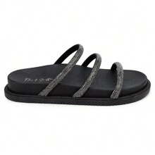 Sandal Papete Flor De Marca Blanket Shiny Rhinestone Summer Warmth Comfort Everyday Party Casual Easy To Wear - màu đen - Xem 4