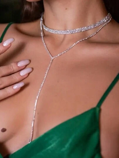 1 件时尚优雅独特水钻多层颈链，Y 形项链装饰，适合女性日常佩戴