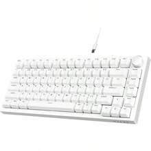 AJAZZ AK820 Mechanische Tastatur mit Tasten, 75% ANSI Layout, 82 Tasten, kabelgebundene Gaming-Tastatur, verbesserte Dichtungsanordnung, Hot Swappable, Custom Linear Switch, RGB Licht - Weiss - Übersicht 1