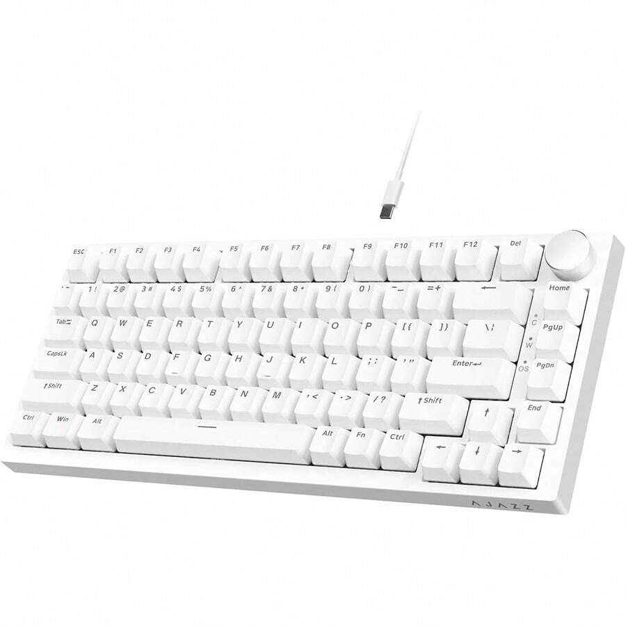 AJAZZ AK820 Mechanische Tastatur mit Tasten, 75% ANSI Layout, 82 Tasten, kabelgebundene Gaming-Tastatur, verbesserte Dichtungsanordnung, Hot Swappable, Custom Linear Switch, RGB Licht - Weiss - Übersicht 1
