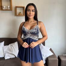 Kit With 3 Short Women's Nightgowns Without Padded Luxury Sexy With Lace Details Comfortable Lingerie Honeymoon Night Line - Short Pajamas Sensual Nightgown For Women Valentine's Day Plain Adult Nightwear Lace Lace - 杏色 - 查看 3