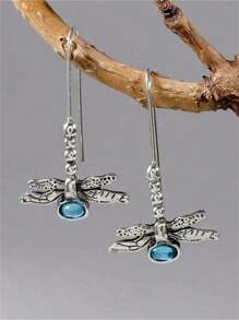 1 cặp bông tai móc dài thiết kế chuồn chuồn cổ điển Bohemian, thích hợp cho trang sức hàng ngày, tiệc tùng, du lịch - Bạc - Xem 5