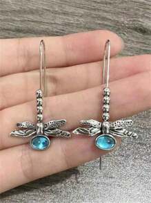 1 cặp bông tai móc dài thiết kế chuồn chuồn cổ điển Bohemian, thích hợp cho trang sức hàng ngày, tiệc tùng, du lịch - Bạc - Xem 4