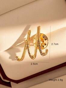 1pc-26pcs Alphabet Shaped Alloy & Rhinestone Brooch Pin For Clothes & Accessories, Fashionable & Versatile Collar Pin,Bag Accessories Gifts For Women - Gold - View 14