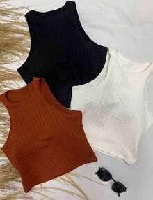 Cropped Top Nadador Canelado Bubler Com Foro Regata Blusinha Feminina - Bege - Visão 1