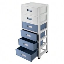 Schubladenschrank Kunststoff mit Rollen - Rollcontainer mit Schubladen - Schubladen aus Kunststoff - Wagen mit Schubladen - Lagersystem Kunststoff   35 * 26 * 83,5 cm / 13,8 * 10 * 32,9 Zoll - Blau+Weiß - Übersicht 5
