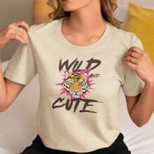 luvize Kit - 2 Printed Women's T-Shirts, Basic, Slim, 100% Cotton, Super Comfortable, Premium Fabric - Màu be - Xem 3