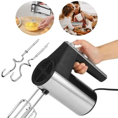 Batedeira Compacta De Mão Elétrica 5 Velocidades Para Bolo Pão Ovos Preta Inox 110v