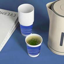 15/50个250毫升优质咖啡杯，商用礼品杯，办公茶杯，加厚饮用纸杯，果汁杯，简约创意马克杯， - 乳白色 - 查看 9