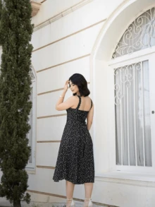 Women's Floral Dress With Slit Summer  2025 - 黑色 - 查看 2
