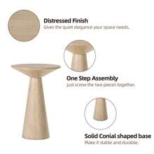 COZAYH Small Pedestal End Table Round Farmhouse Martini Table Wood Plant Stand Rustic Drink Table For Small Space Living Room, Walnut, Black, White,Light Natural Wood - 光滑錐體底座輕木 - 查看 4