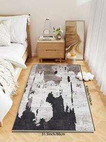 1 块印花黑白泼墨图案地毯，仿羊绒短毛绒材质手感柔软舒适，易于打理防水防滑机洗地毯，适用于客厅、卧室、厨房、餐厅、房间装饰、家居装饰垫。适合秋冬季、圣诞节。 - 黑與白 - 查看 8