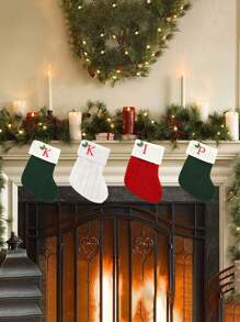 1 pièce Bas de Noël tricoté avec lettres, rouge, blanc et vert 3 couleurs, comprend 26 lettres anglaises. Peut être utilisé comme décoration de fête à la maison, ornement à accrocher au sapin de Noël ou au chevet, petit cadeau pour fête des fêtes, décoration d'Halloween - Multicolore - Voir 1