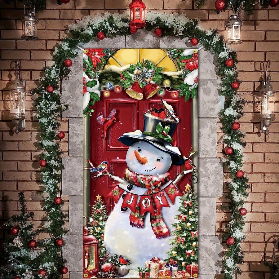 1 件，圣诞节节日雪人门套，非常适合节日派对和摄影背景、万圣节、万圣节装饰 - 彩色 - 查看 1