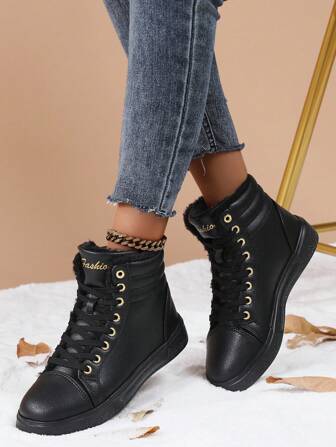 2024 Women's Autumn/Winter Thermal Lined Warm Sport Shoes, Casual Graphic Print Lace-Up High-Top Sneakers, Lightweight Warm Outdoor High-Top Boots